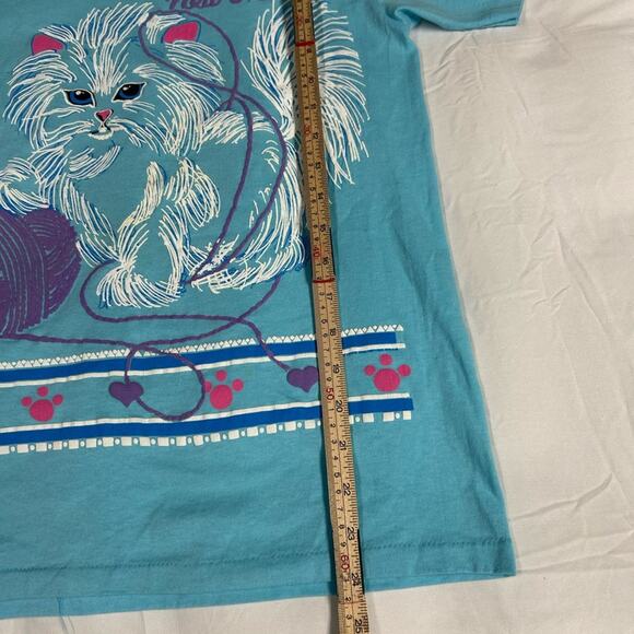 Vintage Cat Tee T-Shirt Size Small Single Stitch 80s Puff Paint New Orleans Tee - Picture 4 of 12